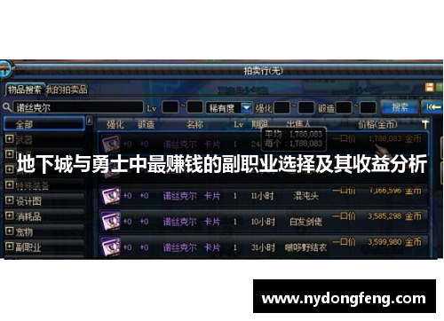 地下城与勇士中最赚钱的副职业选择及其收益分析